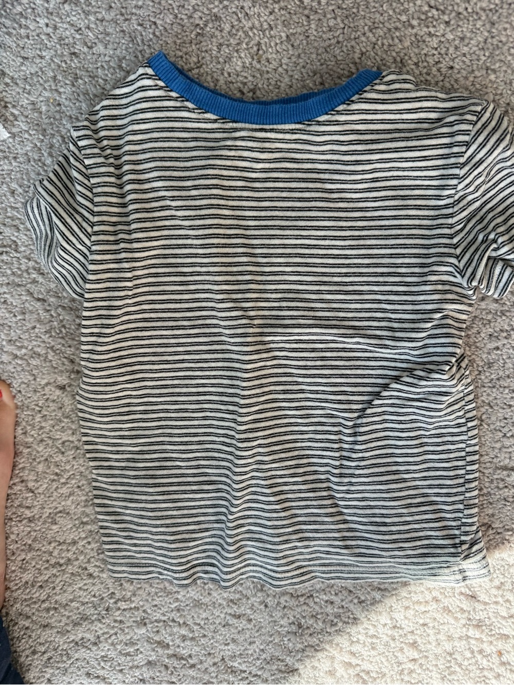 Old Navy Black & White Striped Short Sleeve Tee with Blue Neckline